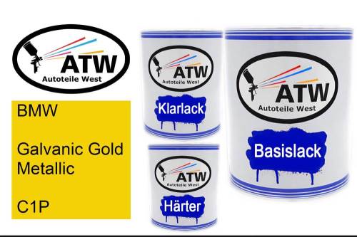 BMW, Galvanic Gold Metallic, C1P: 1L Lackdose + 1L Klarlack + 500ml Härter - Set, von ATW Autoteile West.